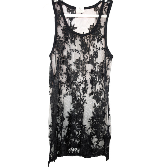 Black Lace Sheer Whimsigoth Dark Fairy Witchy Floral Embroidered Tank Dress XS - Picture 1 of 8